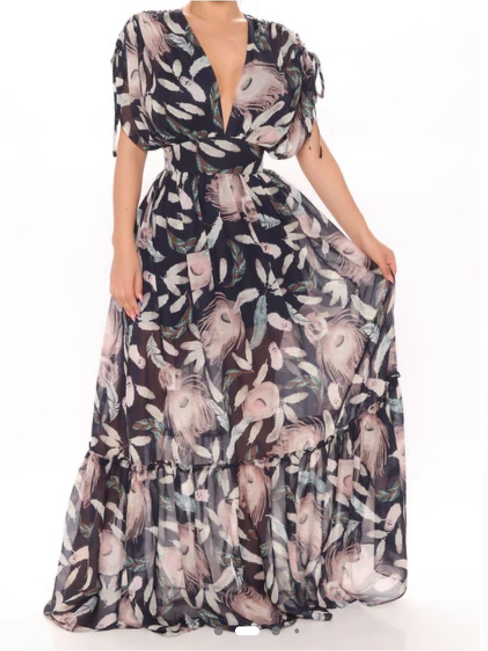 Fashion Nova Farrah Floral Maxi Dress NWT Blue Combo Boho V-Neck Size - Picture 4 of 10